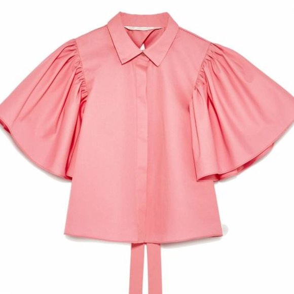 NWOT Zara bubblegum pink open back statement puff sleeve crop blouse, S - Picture 6 of 10